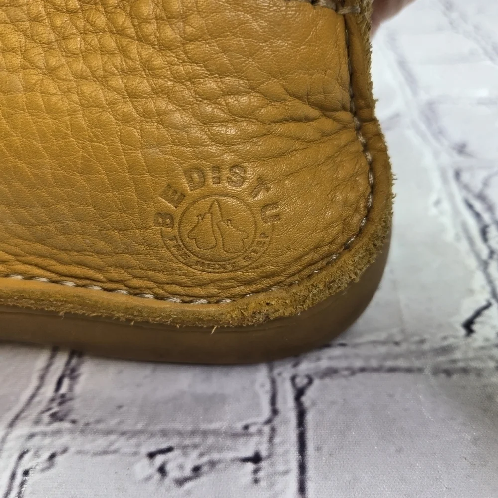 Bed Stu tan yellow pebbled leather moccasin chukka ankle boots